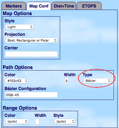 Screenshot of Map Conf tab highlighting Path Type selector