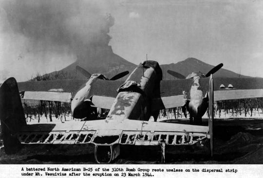 damaged B-25 at Pompeii Airfield