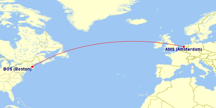 KLM Amsterdam to Boston 