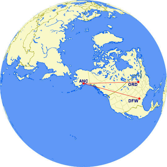 orthographic projection of ANC-ORD/DFW