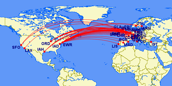 a map of the world with red lines