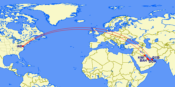 United Dulles to Dubai, Doha, Bahrain, Kuwait 