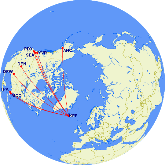 Icelandair Boeing 757 Routes from KEF