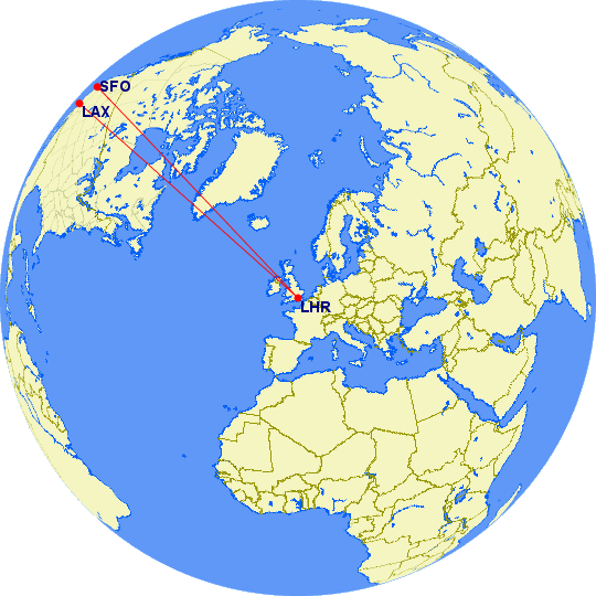 orthographic projection of LHR-SFO/LAX