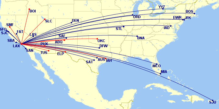 American Airlines: North American non-stops from LAX