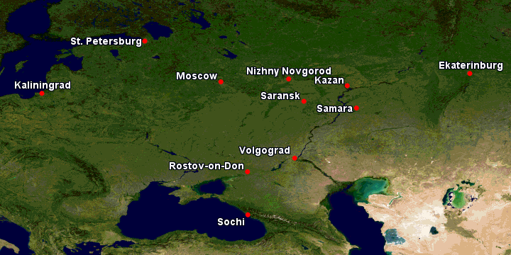 Mapa de Ciudades sedes del Mundial Rusia 2018.