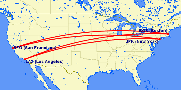 a map of the united states with red lines