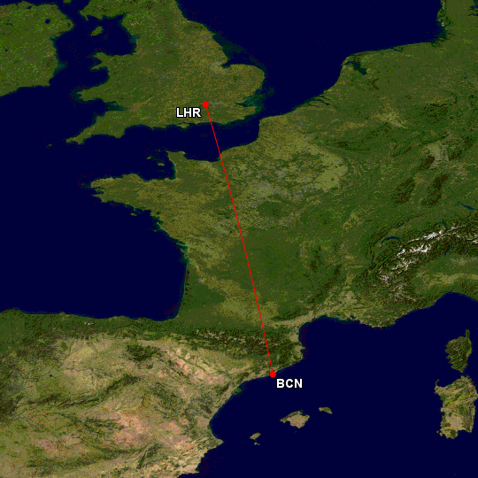 London to Barcelona - Rendering, The Great Circle Map